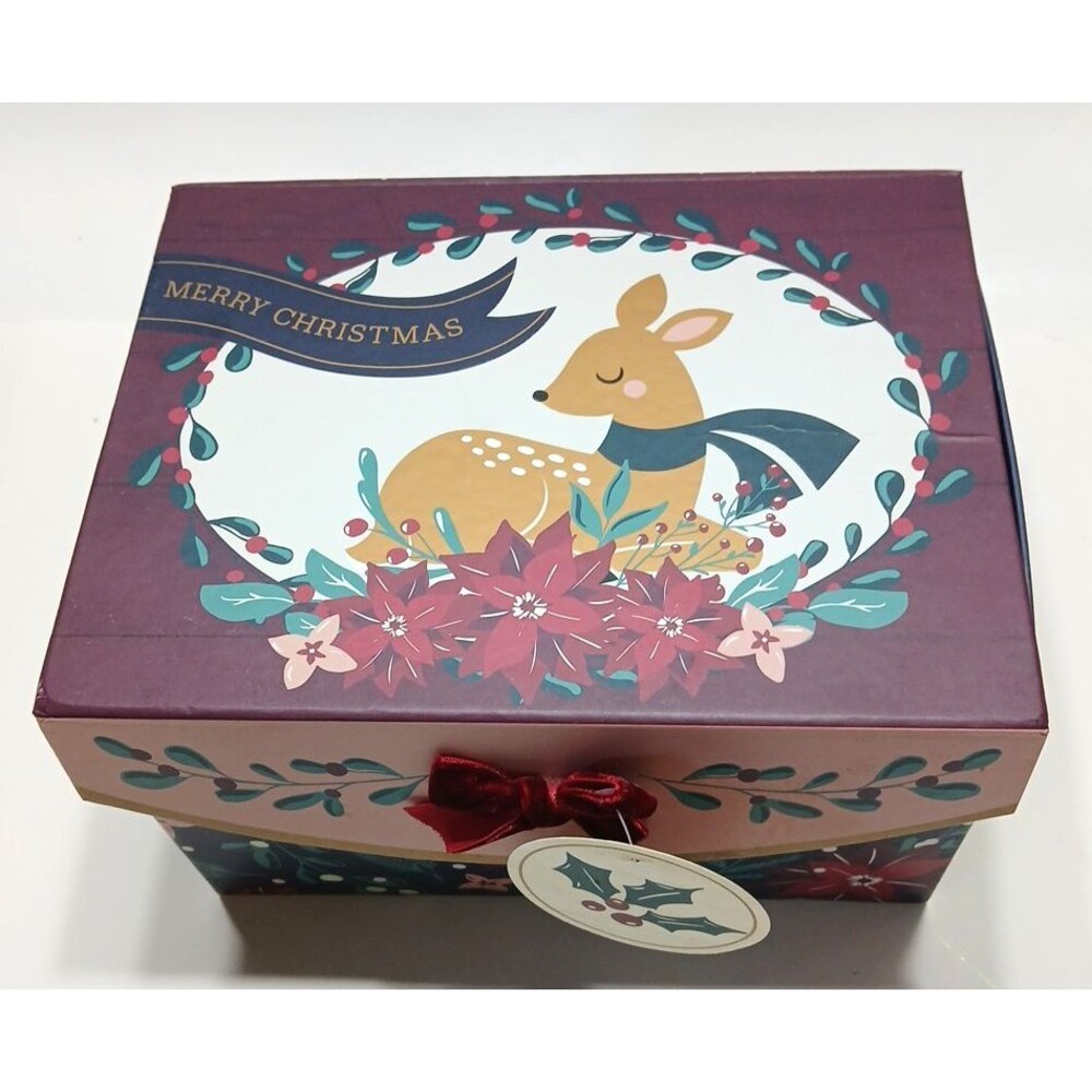 Merry Christmas Gift Box Hook And Loop Closure Velvet Bow Deer Poinsettia